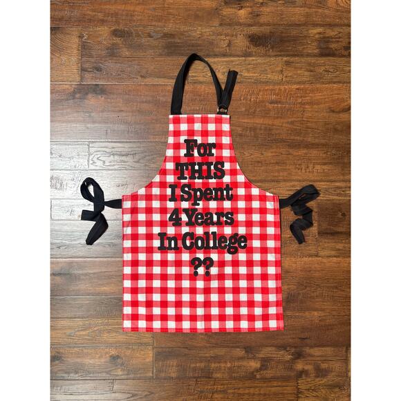 VTG Full Apron Red Gingham For This I Spent 4 Years In College Now Designs SF